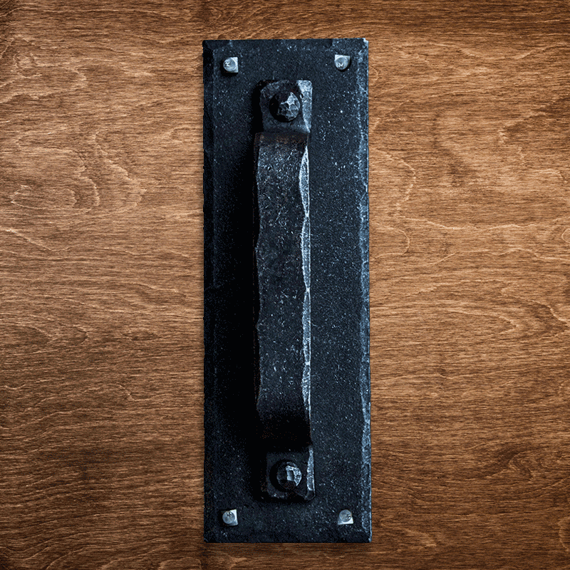 Hand Forged Rectangular Rustic Barn Door Pull Handle with Plate - Sliding Barn Door Hardware by RealCraft