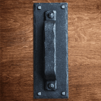 Hand Forged Rectangular Rustic Barn Door Pull Handle with Plate - Sliding Barn Door Hardware by RealCraft