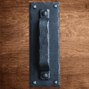 Hand Forged Rectangular Rustic Barn Door Pull Handle with Plate - Sliding Barn Door Hardware by RealCraft