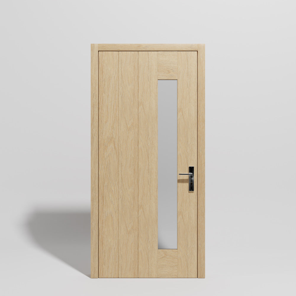 Mid-Century Modern Panel Side Lite Swinging Barn Door design by RealCraft