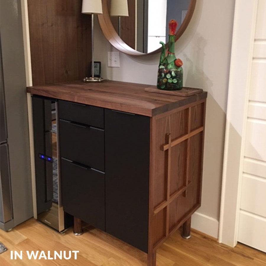 RealCraft&#39;s Walnut Butcher Block Countertop on top of a cabinet