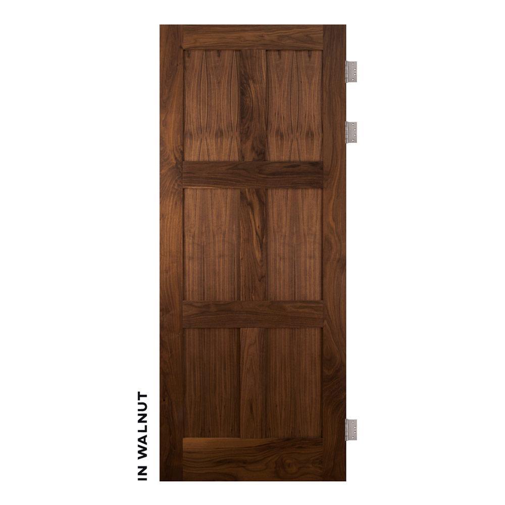 Mid-Century Walnut Modern 6 Panel Swinging Door - Sliding Barn Door Hardware by RealCraft
