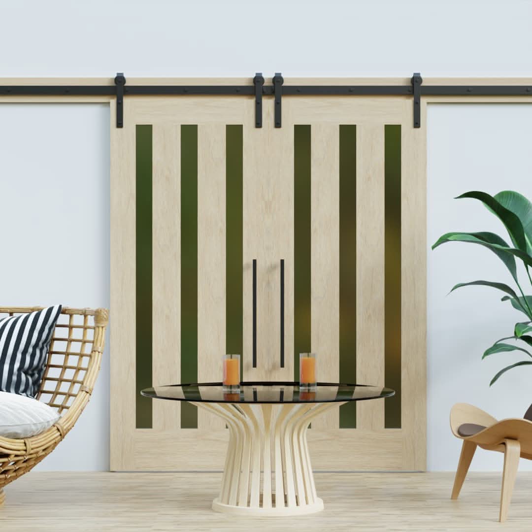 The Tacoma Vertical Panel Modern Glass Barn Doors - RealCraft