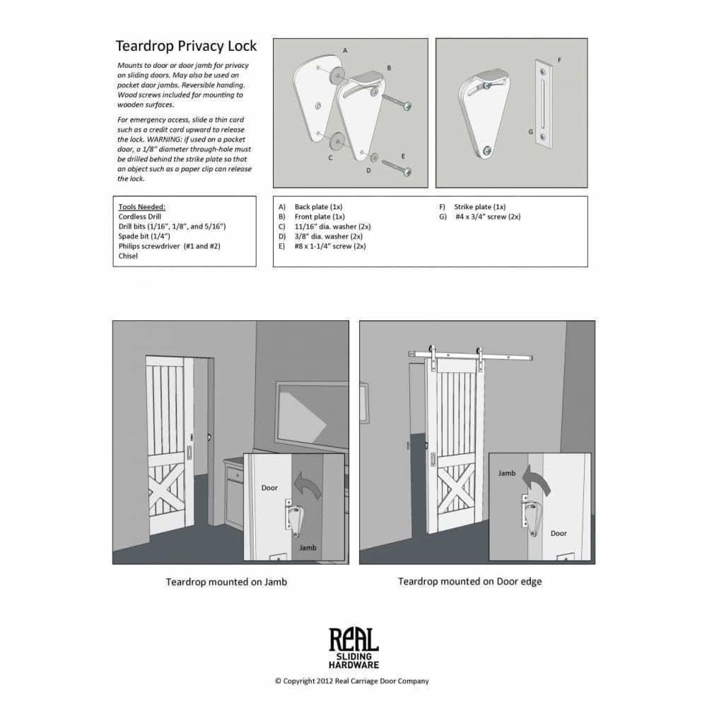 The Teardrop Lock - Privacy Sliding Door Latch Lock - Sliding Barn Door Hardware by RealCraft